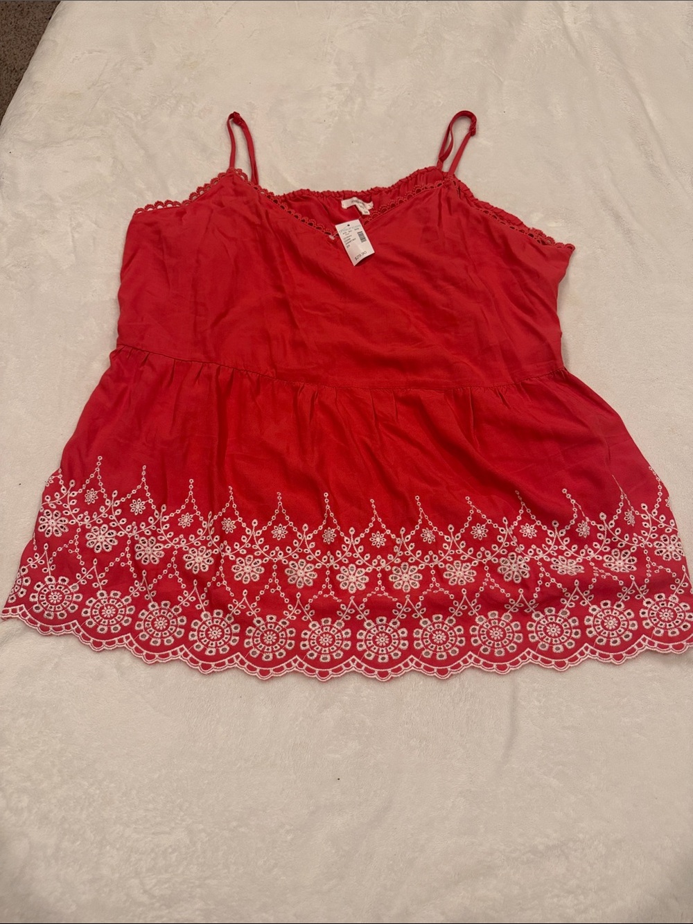 Maurices Coral/Red Spaghetti-Strap Camisole with White Embroidery